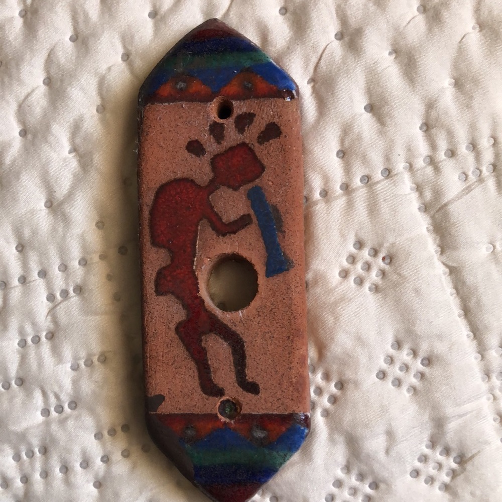 Hand painted Tierra Cotta stone Kokopelli door bell ringer cover. - Picture 3 of 3